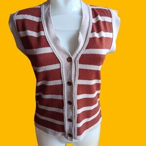 Medium True Vintage Sweater Vest Top Sleeveless Striped Button-Up 1970's Boho